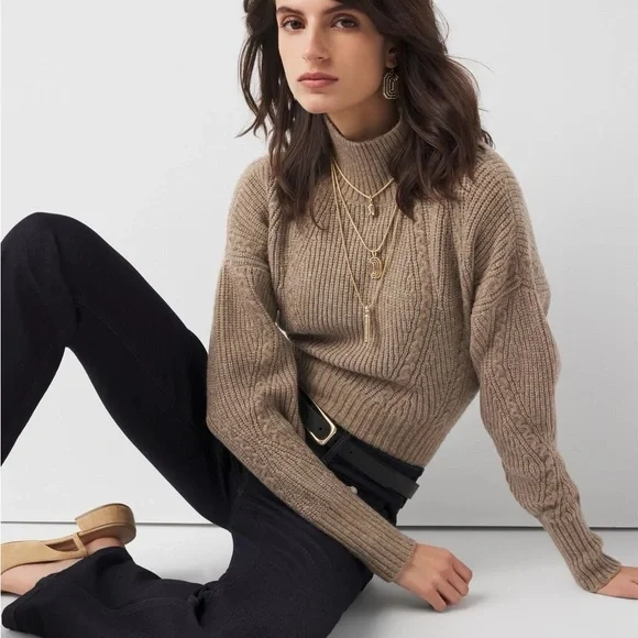 White House black market Women's Tan Cable Knit Sweater medium new - Picture 2 of 7